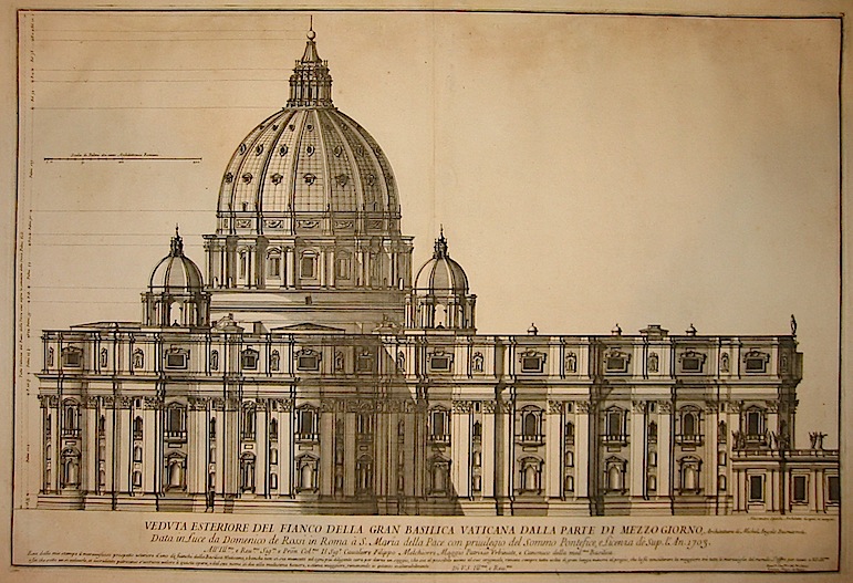 Specchi Alessandro (1668-1729) Veduta esteriore del fianco della Gran Basilica Vaticana dalla parte di mezzo giorno, architettura di Michel Angelo Buonarroti 1703 Roma 